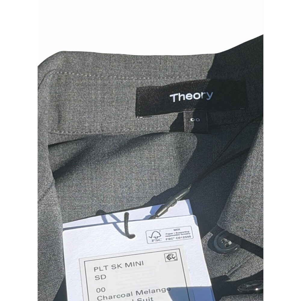 New $525 Theory Pleated Mini Shirt Dress Stretch Wool Charcoal Melange 00 Y2k - Picture 6 of 9